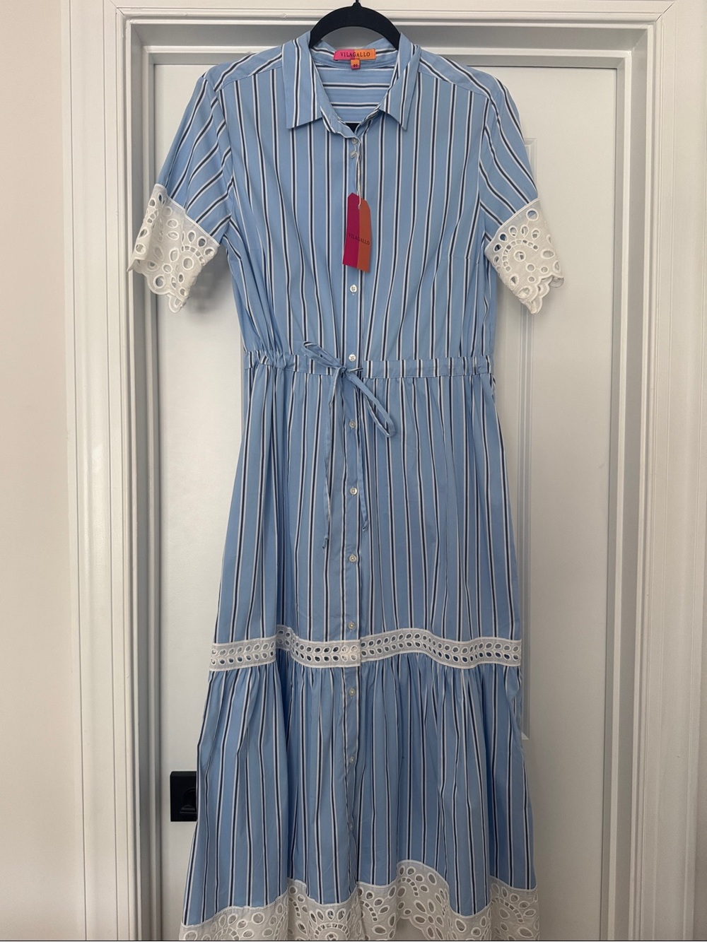 Vilagallo Blue and White Striped Shirt Dress with Eyelet Cuff